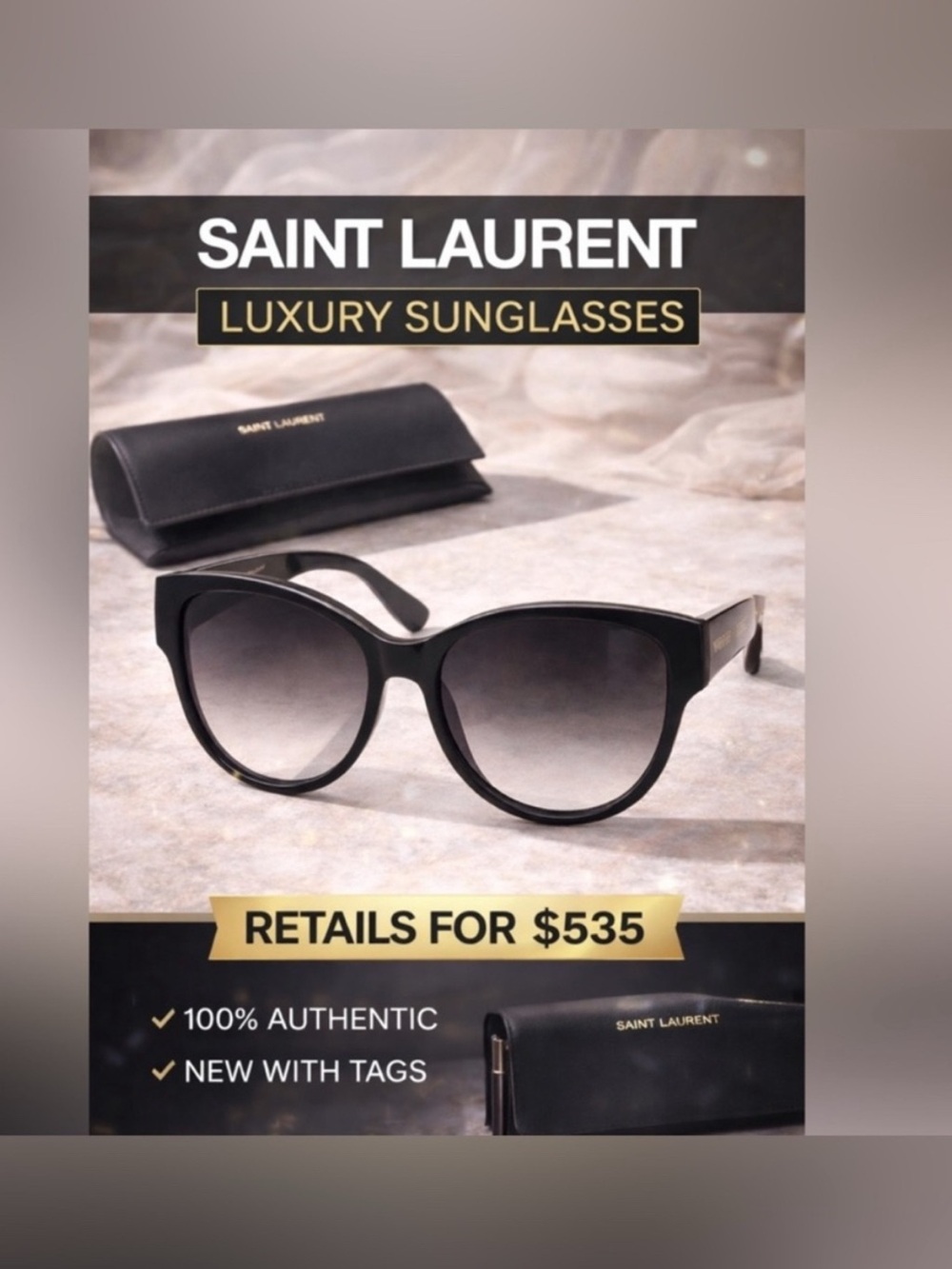 Yves Saint Laurent women’s sunglasses SL M3 black New w/case-retail $535 YSL - Picture 2 of 7
